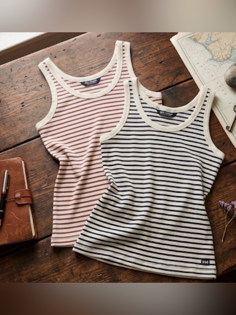 Helly Hansen Ribbed Tank Tops Set – Striped Red & Navy Blue – Women's Size 2XL